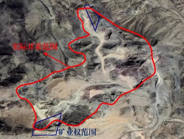 2021年5月的衛(wèi)星遙感影像顯示，白土崗子石料廠礦業(yè)權(quán)面積僅16.65畝，越界開采達(dá)207畝，超出12.4倍