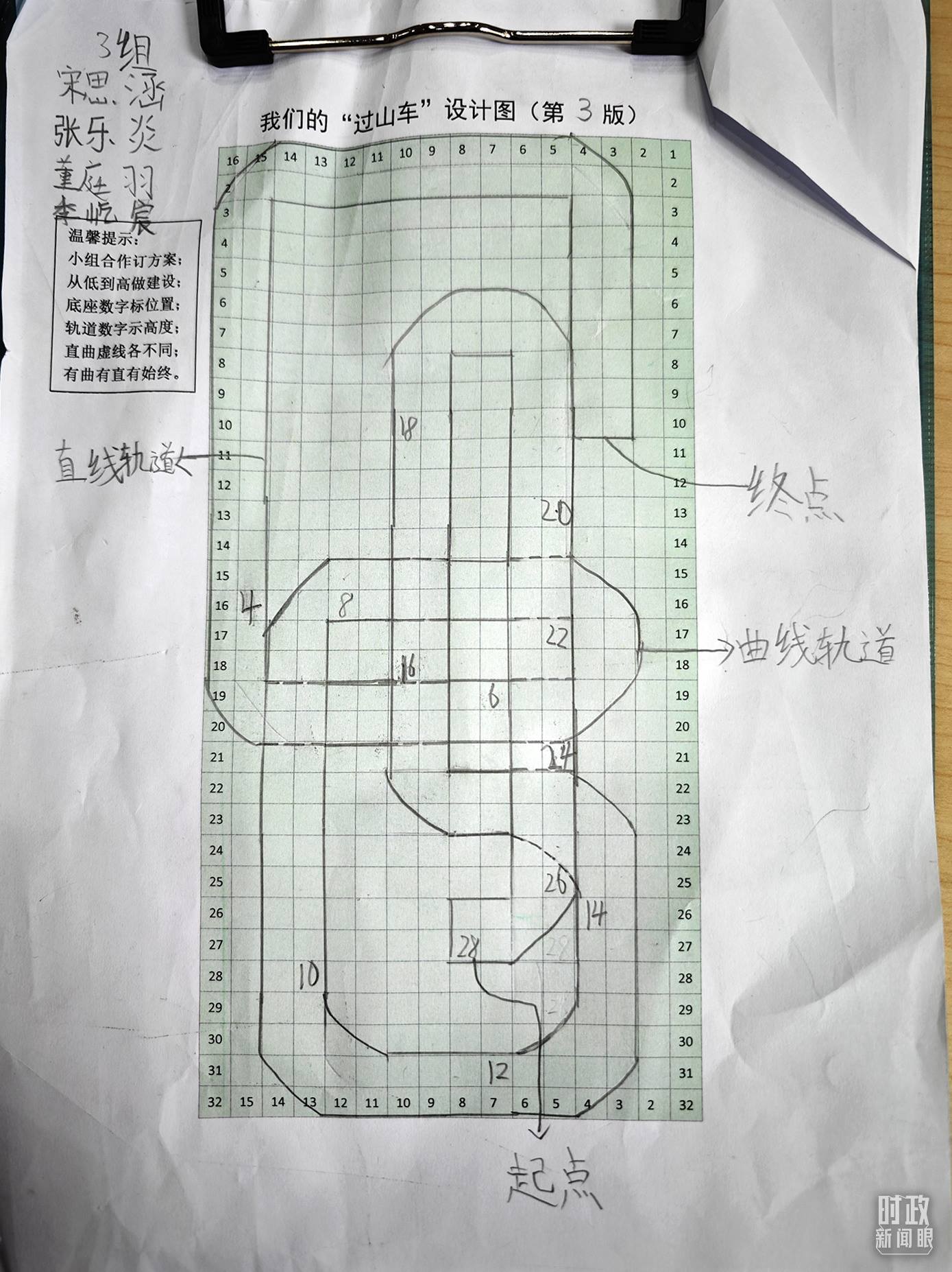 △學(xué)生們搭建過山車模型的設(shè)計圖。（總臺央視記者彭漢明拍攝）