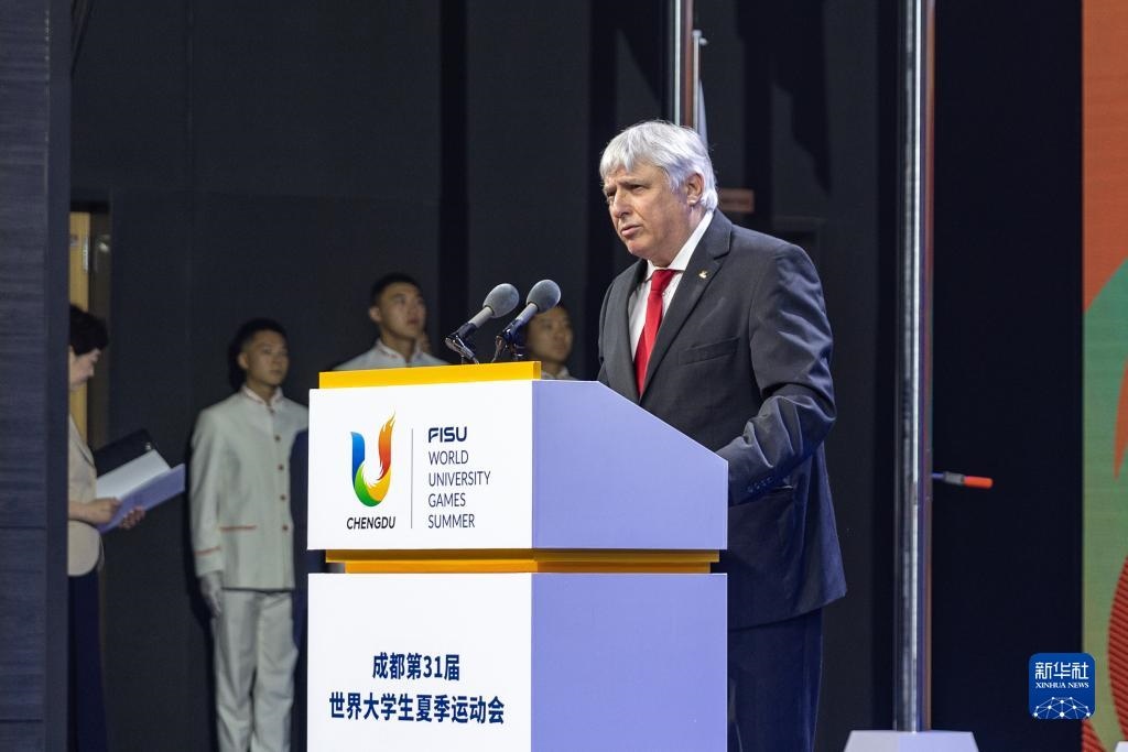 7月22日，國際大體聯(lián)秘書長、首席執(zhí)行官艾瑞克·森超在開村儀式上致辭。新華社記者 黃偉 攝