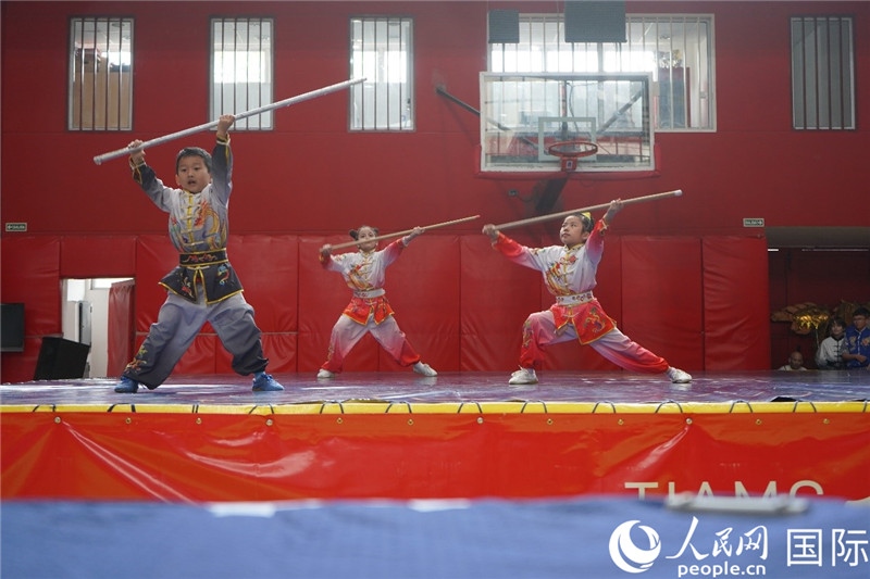 圖為開幕式現(xiàn)場(chǎng)兒童武術(shù)表演。人民網(wǎng)記者 許放攝