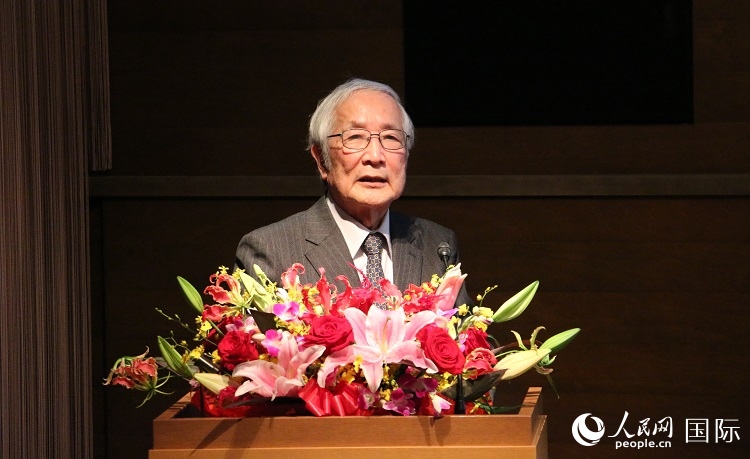 日中科學(xué)技術(shù)交流協(xié)會會長山脅道夫致辭。人民網(wǎng) 許可攝