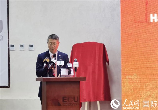 中國石化非洲代表處總代表衛(wèi)東致辭。人民網(wǎng)記者 沈小曉攝