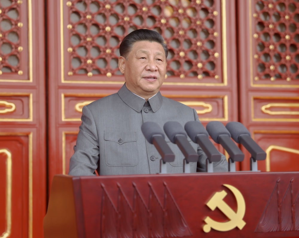 2021年7月1日，慶祝中國(guó)共產(chǎn)黨成立100周年大會(huì)在北京天安門廣場(chǎng)隆重舉行。習(xí)近平發(fā)表重要講話。新華社記者 鞠鵬 攝