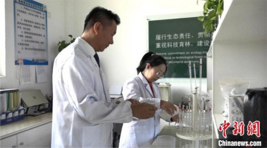 圖為王佐(左一)在廠區(qū)實(shí)驗(yàn)室內(nèi)工作。白先森 攝