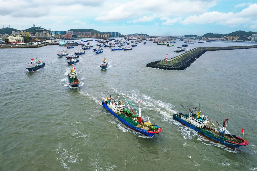舟山沈家門水域漁船集中出海。（浙江海事局供圖）