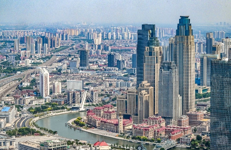 2023年6月16日，從直升機上拍攝的天津中心城區(qū)城市景觀。