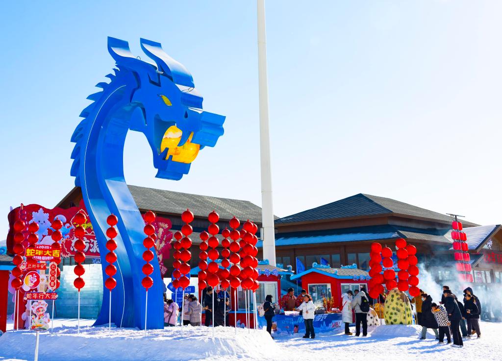 2025年1月，游客在遼寧錦州東方華地城海洋冰雪王國(guó)內(nèi)游覽。新華社發(fā)